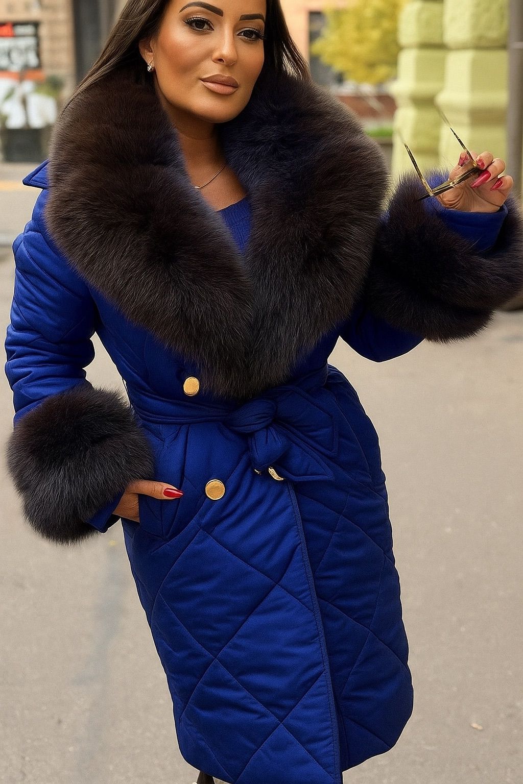 Piumino Trapuntato Lungo con Collo in Eco Pelliccia – Made in Italy 🇮🇹