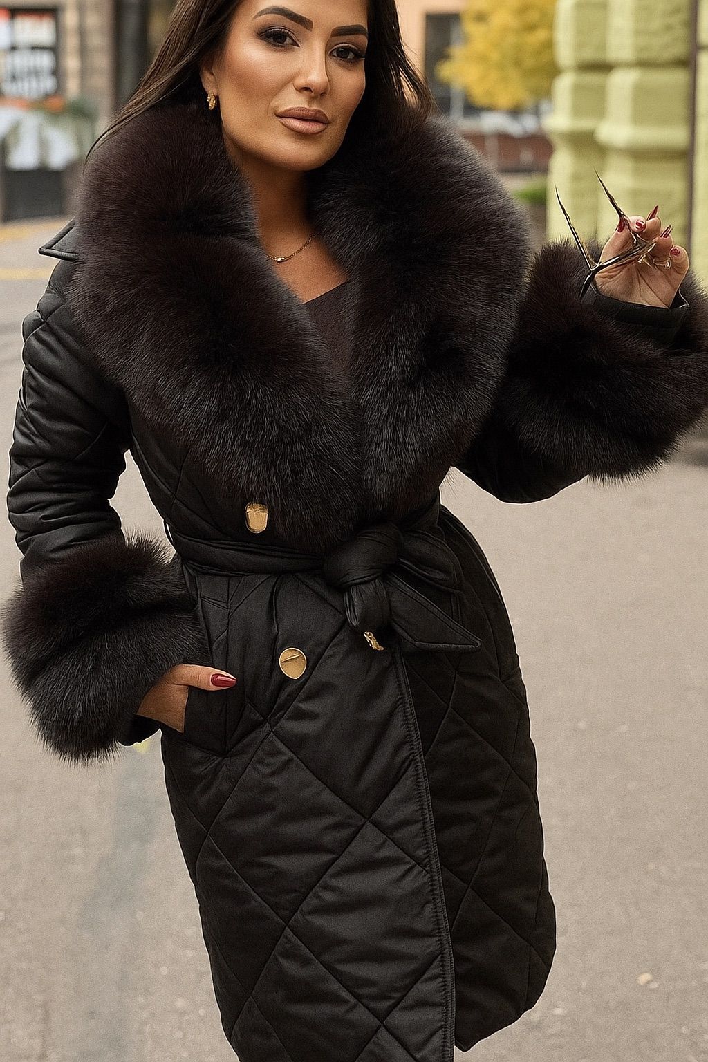 Piumino Trapuntato Lungo con Collo in Eco Pelliccia – Made in Italy 🇮🇹