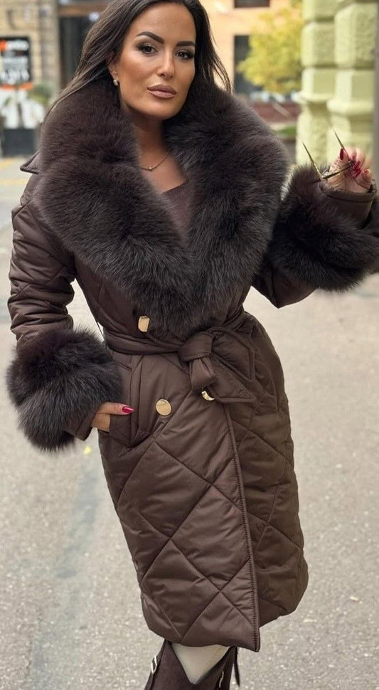 Piumino Trapuntato Lungo con Collo in Eco Pelliccia – Made in Italy 🇮🇹