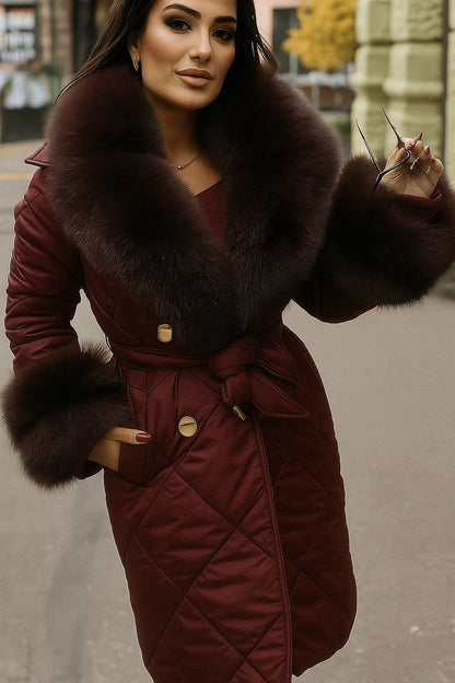 Piumino Trapuntato Lungo con Collo in Eco Pelliccia – Made in Italy 🇮🇹