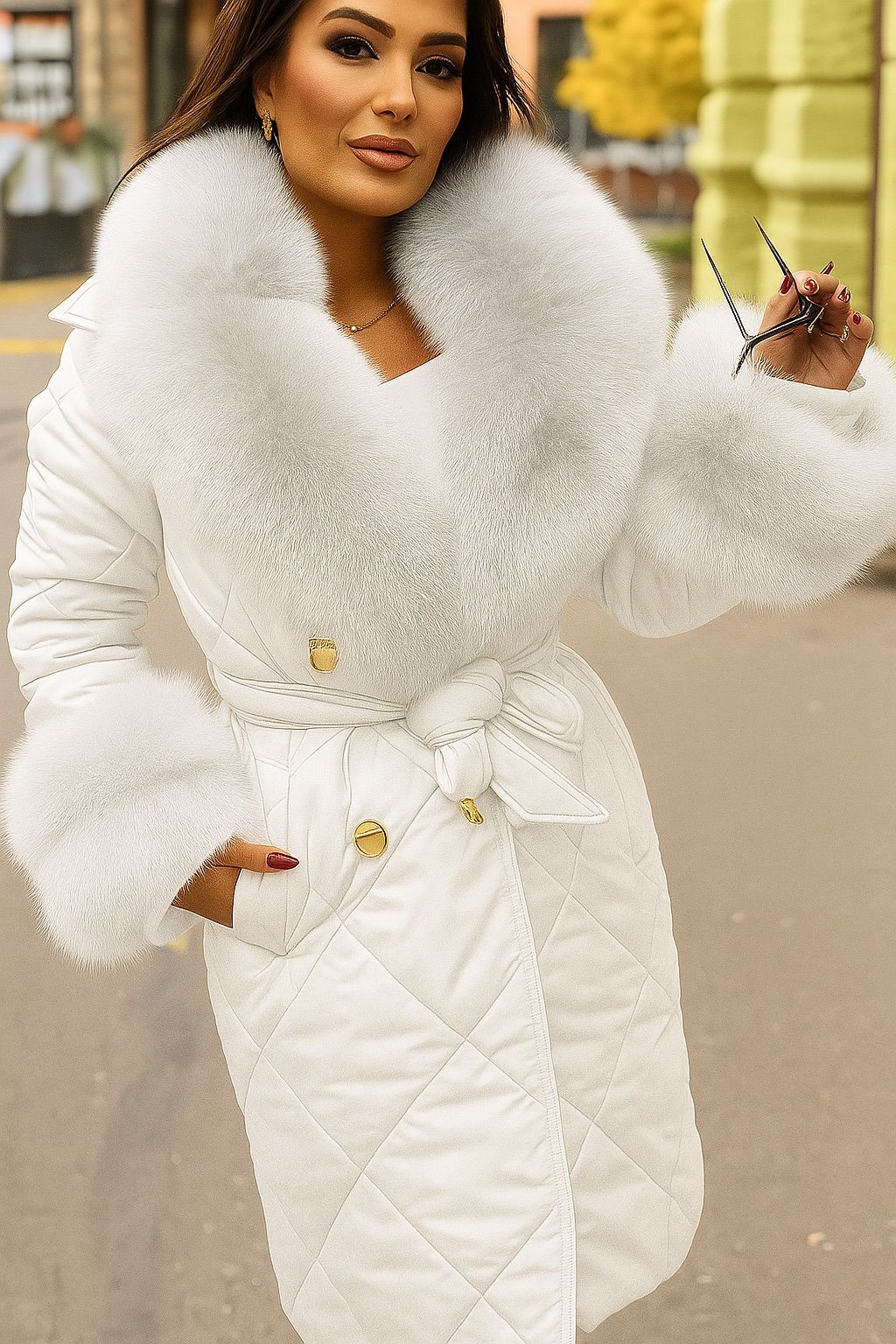 Piumino Trapuntato Lungo con Collo in Eco Pelliccia – Made in Italy 🇮🇹