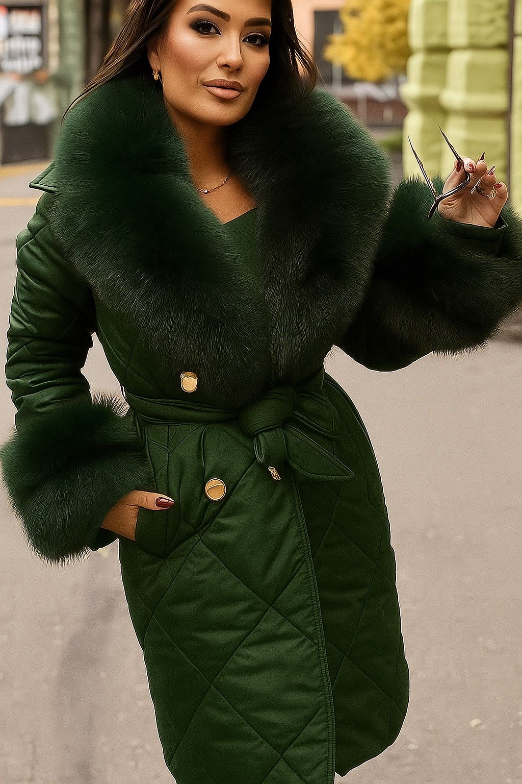 Piumino Trapuntato Lungo con Collo in Eco Pelliccia – Made in Italy 🇮🇹