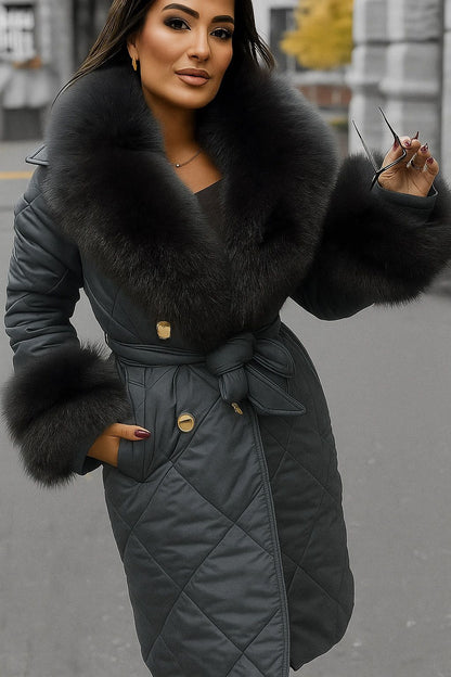 Piumino Trapuntato Lungo con Collo in Eco Pelliccia – Made in Italy 🇮🇹